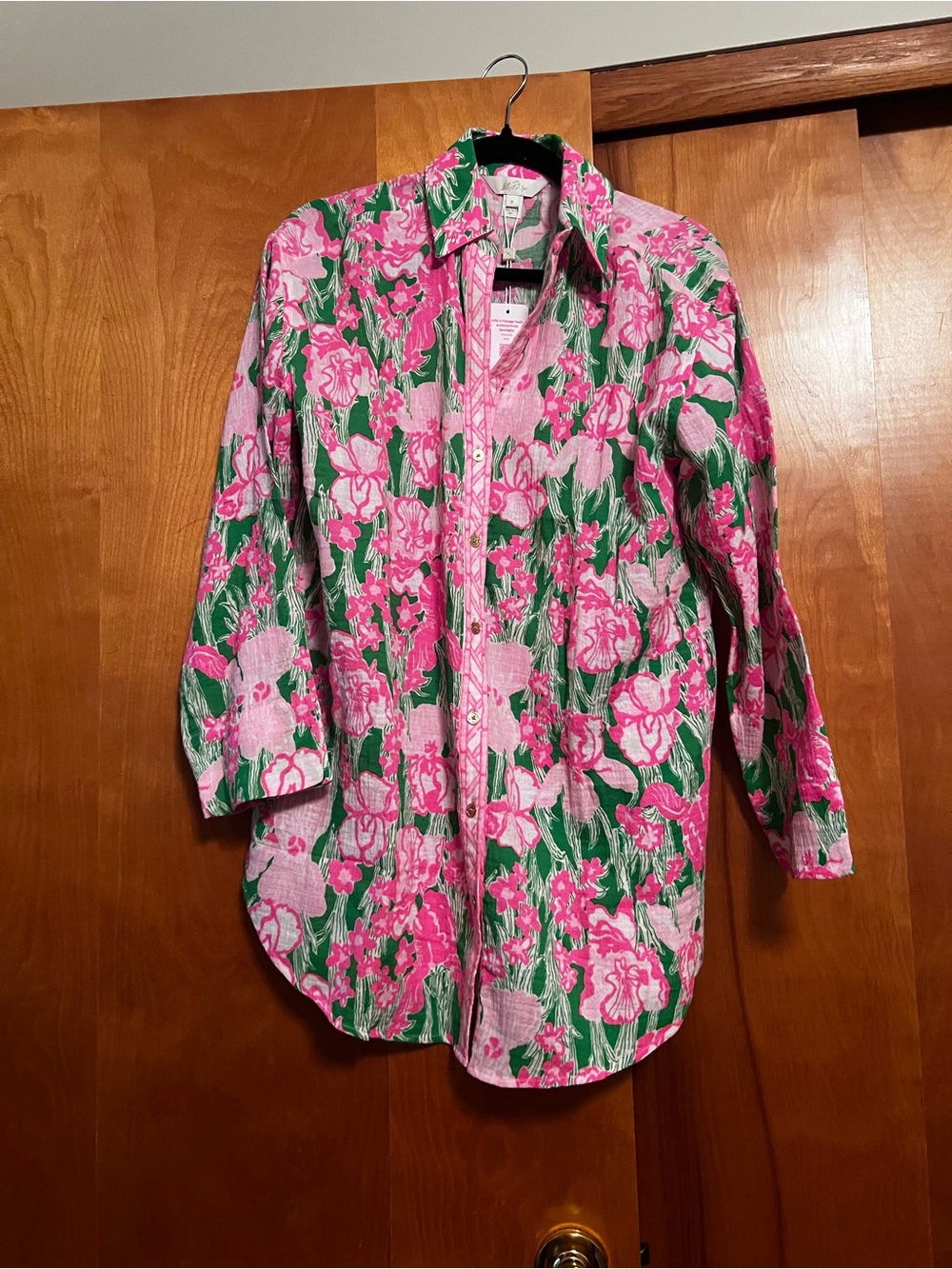 Lilly Pulitzer Pink & Green Floral Swim Coverup Shirt